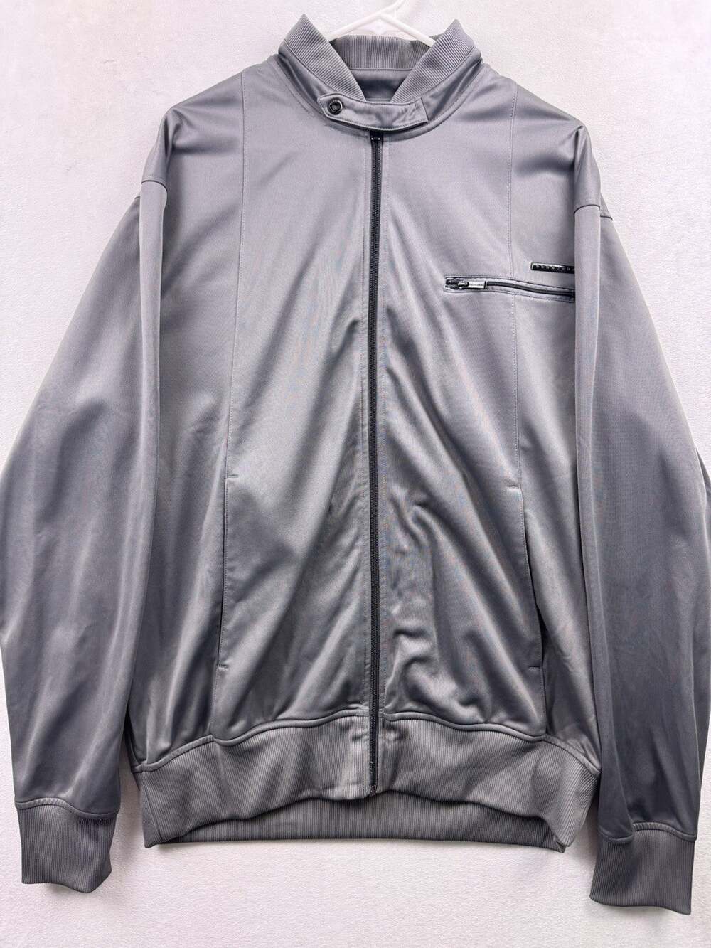 Sean John Mens XXL Fleece Bomber Jacket Gray Track Coat Full Zip Pocket Y2K